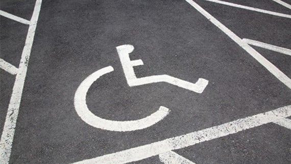 Disabled bay markings on a road