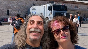 a selfie of a middle aged couple smiling in istanbul
